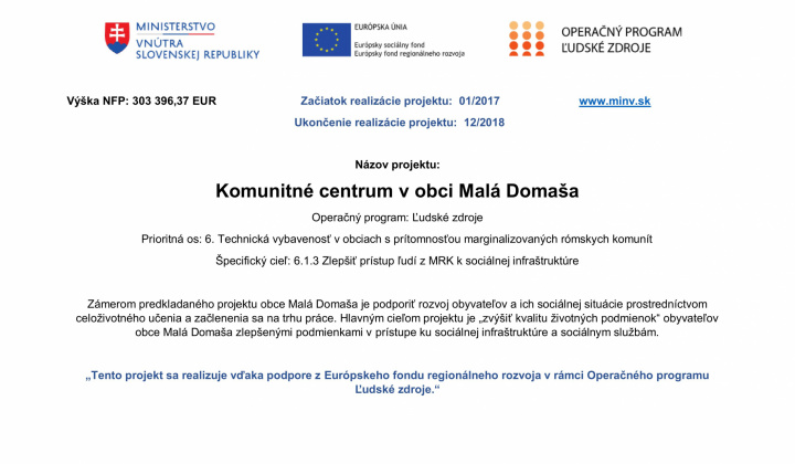 11. fotografia fotogalérie Komunitné centrum v obci Malá Domaša