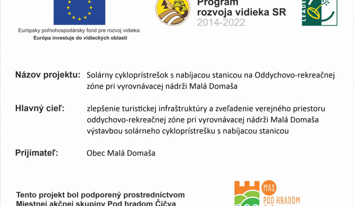 Fotka - Solárny cykloprístrešok s nabíjacou stanicou na Oddychovo-rekreačnej zóne pri vyrovnávacej nádrži Malá Domaša