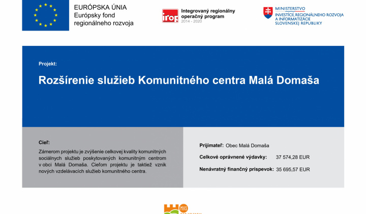 Fotka - Rozšírenie služieb Komunitného centra Malá Domaša