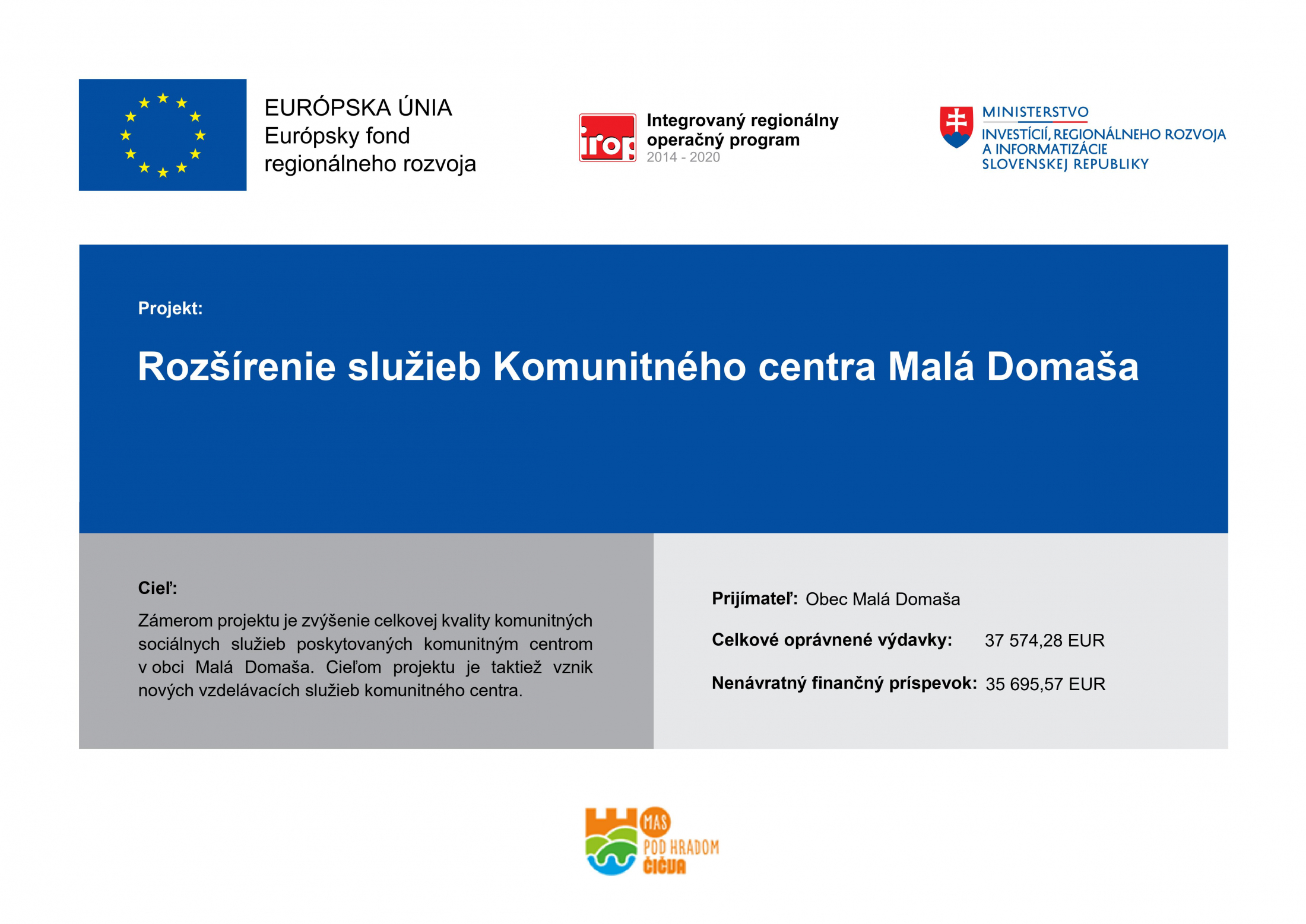 Fotka - Rozšírenie služieb Komunitného centra Malá Domaša