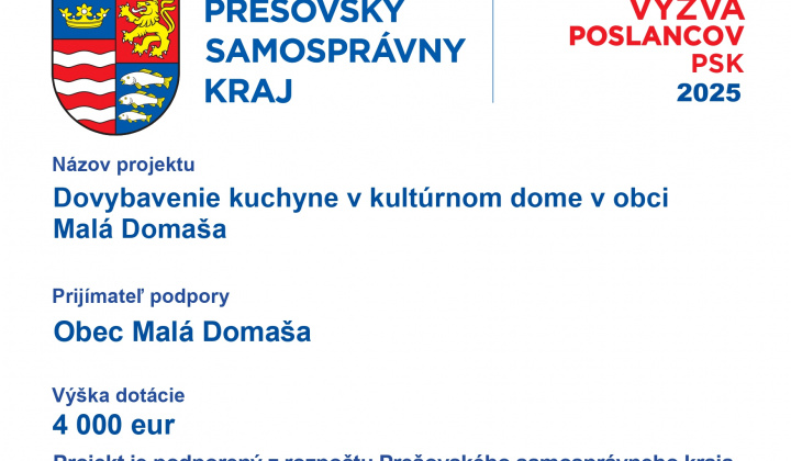 Fotka - Dovybavenie kuchyne v kultúrnom dome v obci Malá Domaša